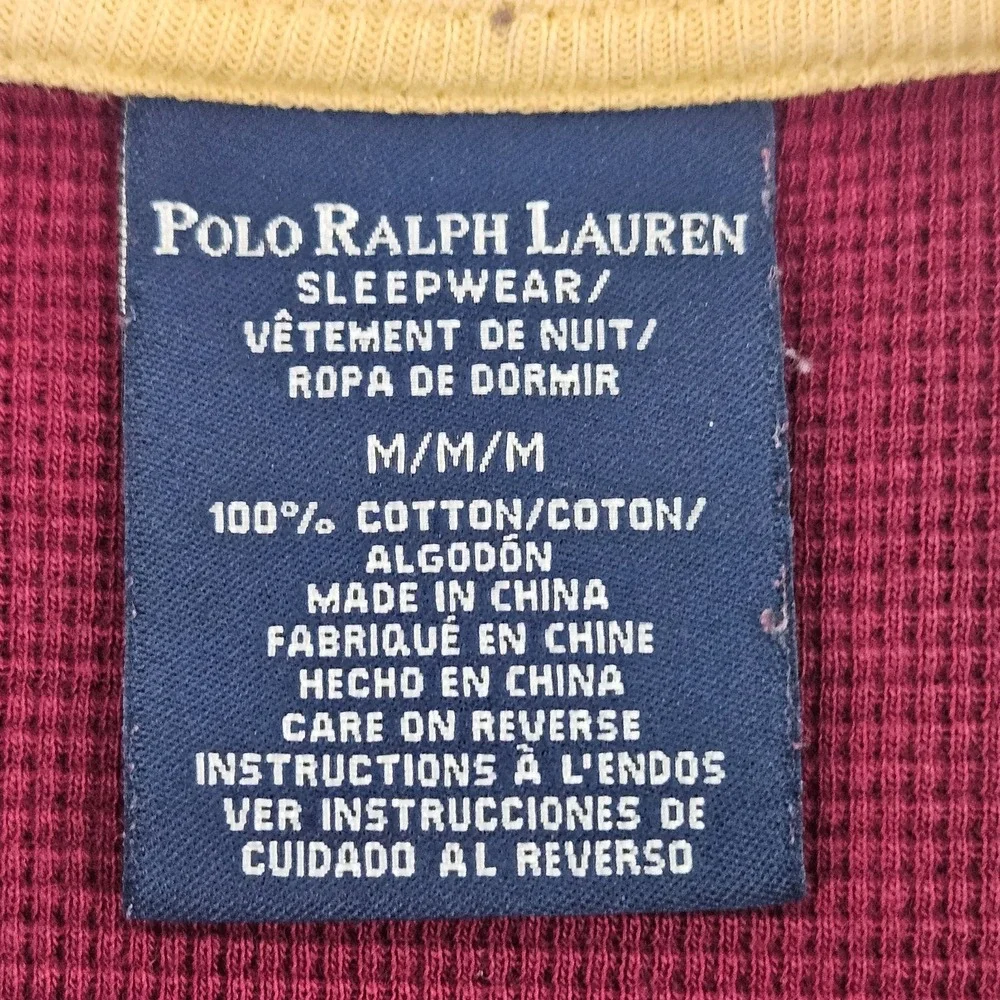 Polo Ralph Lauren Waffle‎ Knit Shirt Mens Medium M Burgundy Thermal Pullover